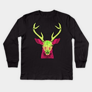 Deer Skull Interactive Magenta&Green Filter T-Shirt #2 By Red&Blue Kids Long Sleeve T-Shirt